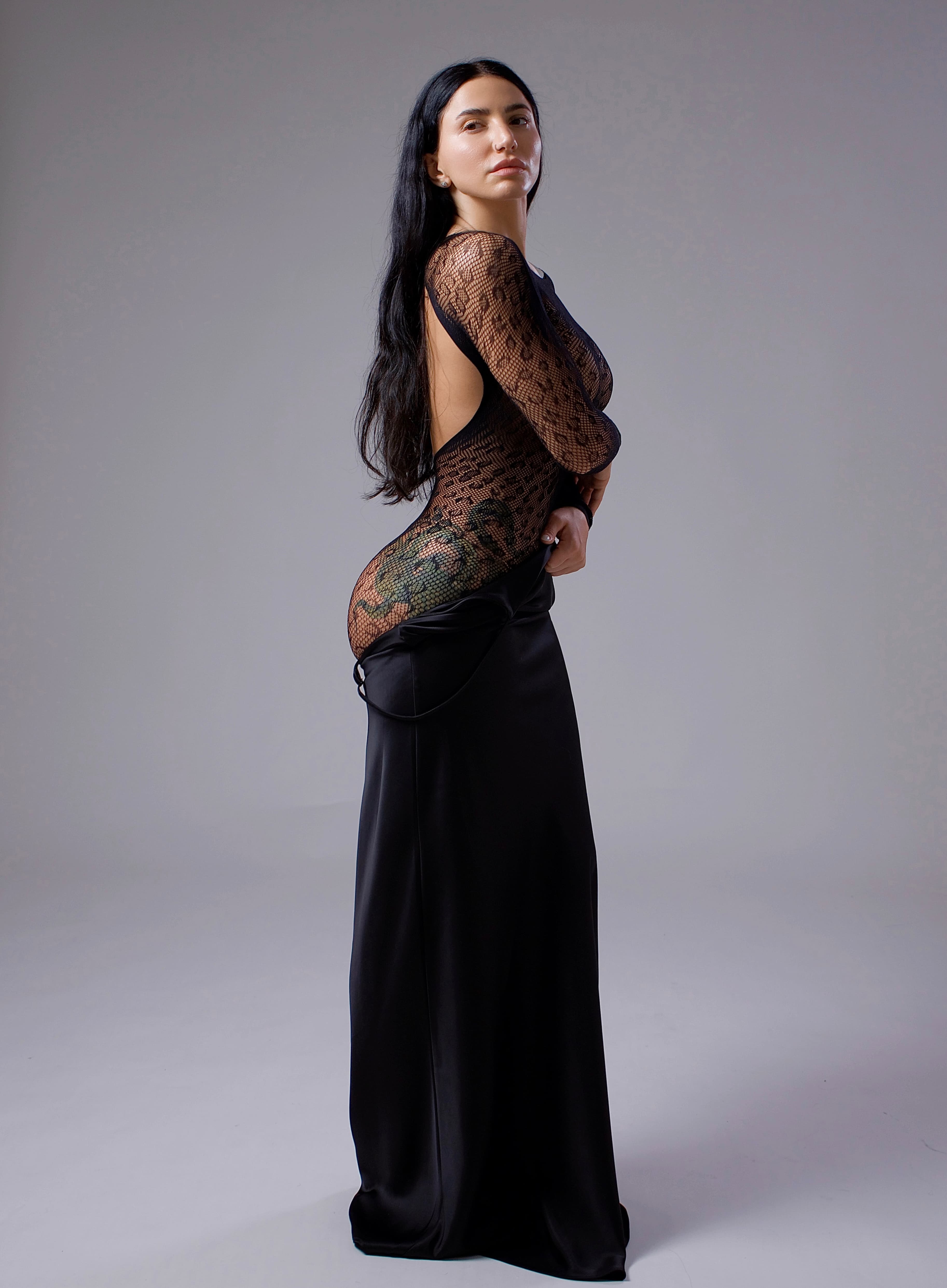 Black lace gown, studio